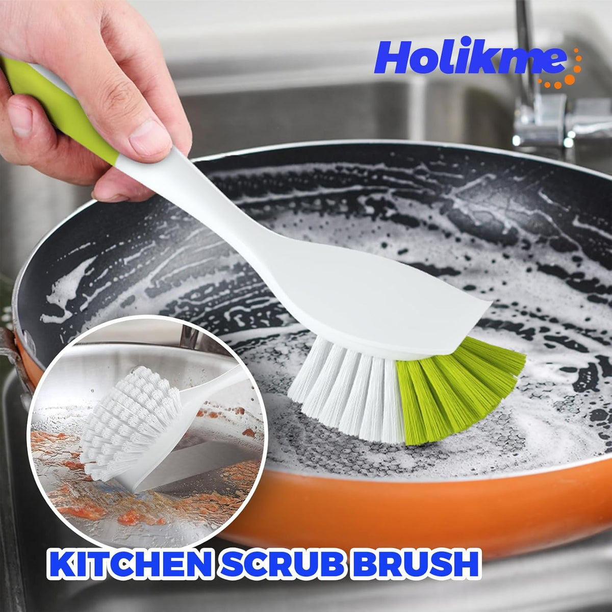 Holikme Cleaning Brush Set, Scouring Pad for Cleaning, Groove Gap Brushes for Pot, Pan, Kitchen Sink, Wire Brushes (Amarillo)