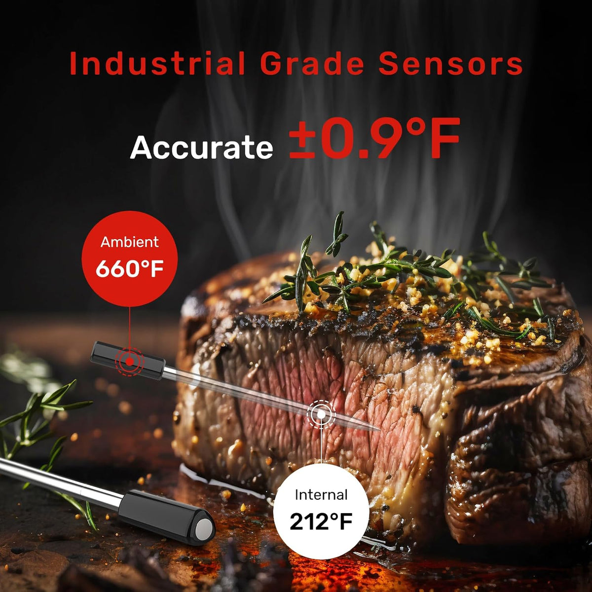 Pro Smart WiFi Wireless Meat Thermometer, Unlimited Range, Improved Stability, Ultra-Thin Probe, Bluetooth Digital Food Thermometer for Remote Monitoring of Oven/Kitchen/BBQ/Grill/Rotisserie