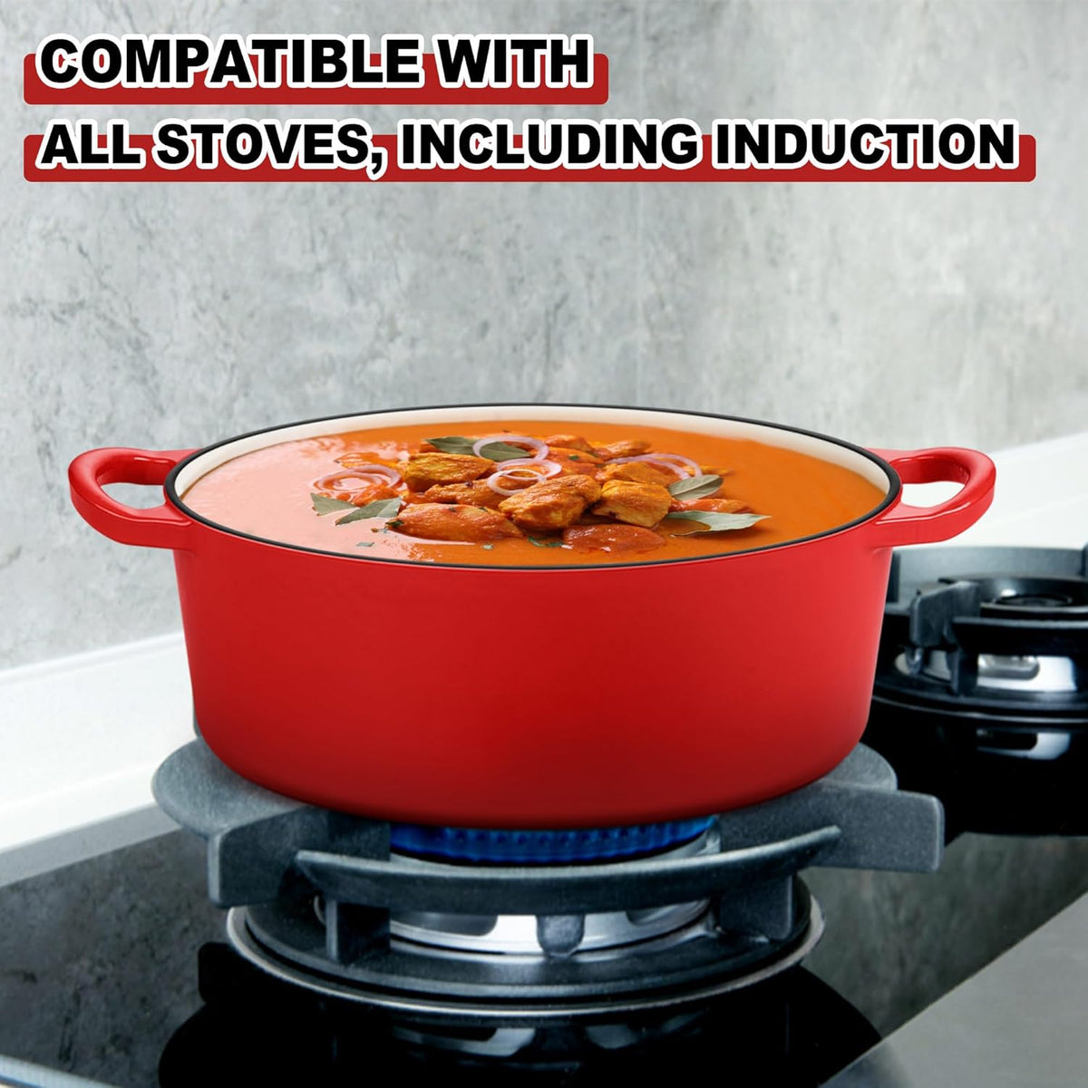 E-far 7QT Oval Dutch Oven Pot with Lid, Enameled Cast Iron Dutch Oven with Dual Handles for Sourdough Bread Baking Cooking, Nonstick Enamel Coated Cookware(Red), Non-Toxic & Easy Clean