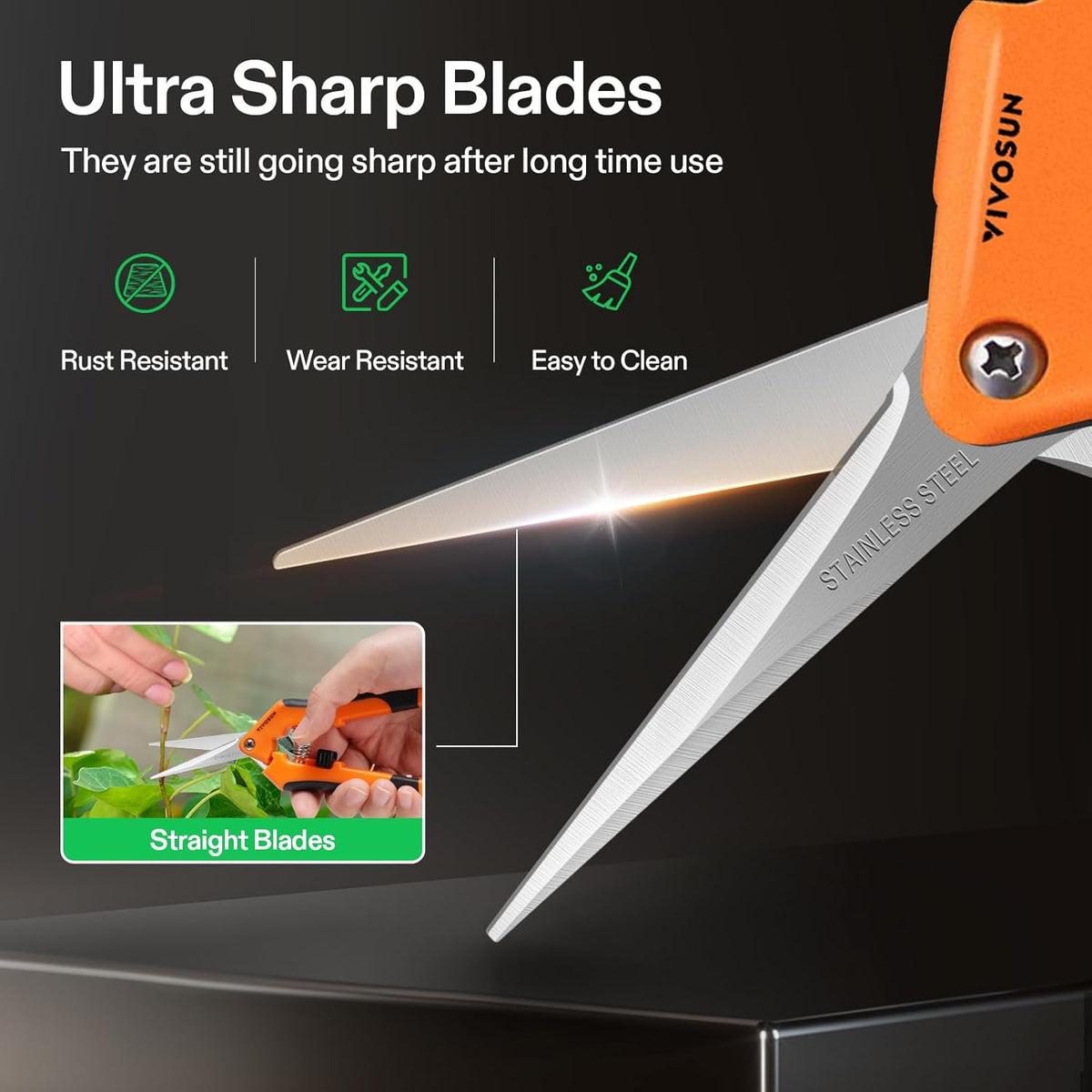 VIVOSUN 3-Pack 6.5 Inch Gardening Scissors Hand Pruner Pruning Shear with Straight Stainless Steel Blades Orange