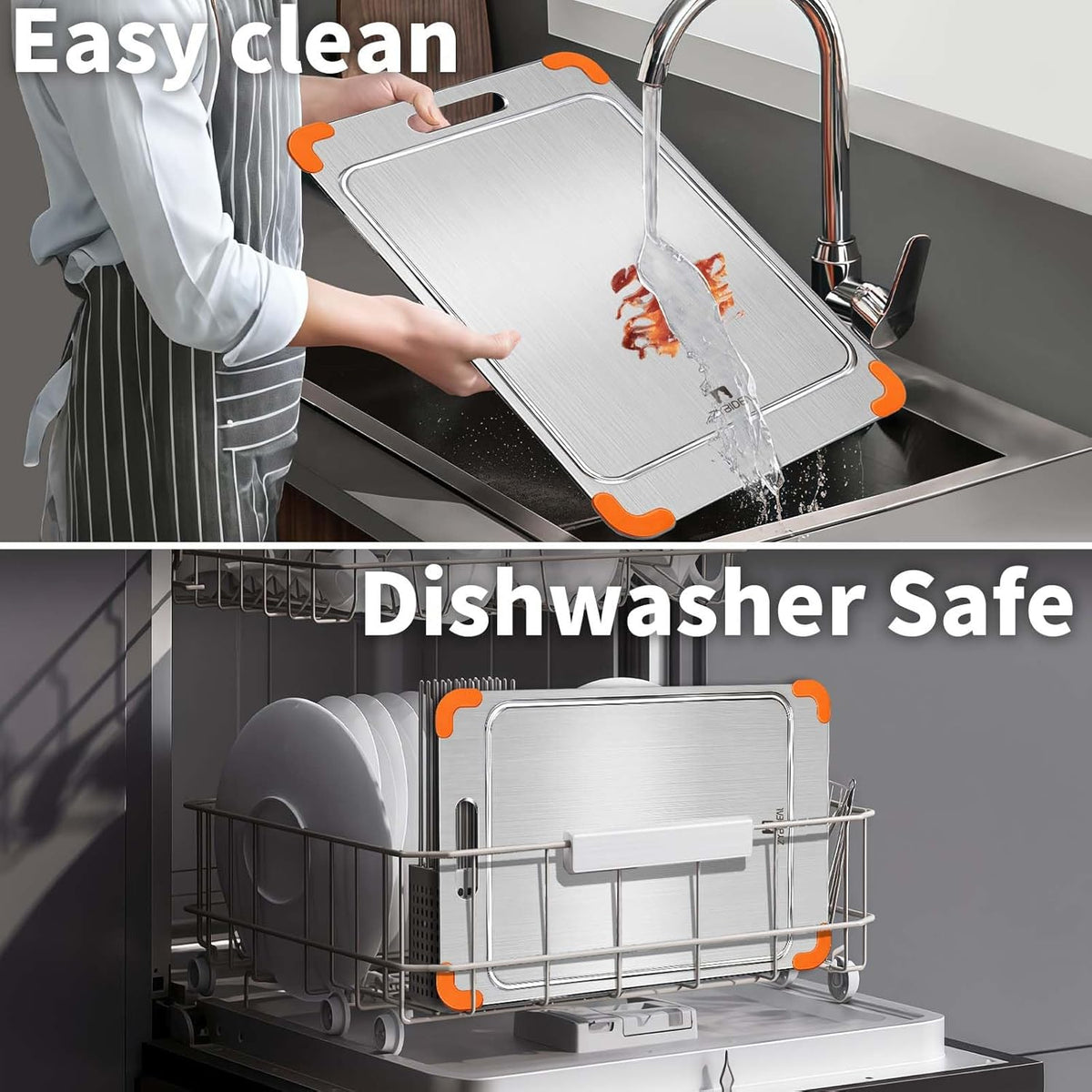 100% Pure Titanium Cutting Board with Grooves, Update Double Side Titanium Chopping Board, Silicone Anti-slip Stainless Cutting Boards for Kitchen 8 * 12 IN, Orange