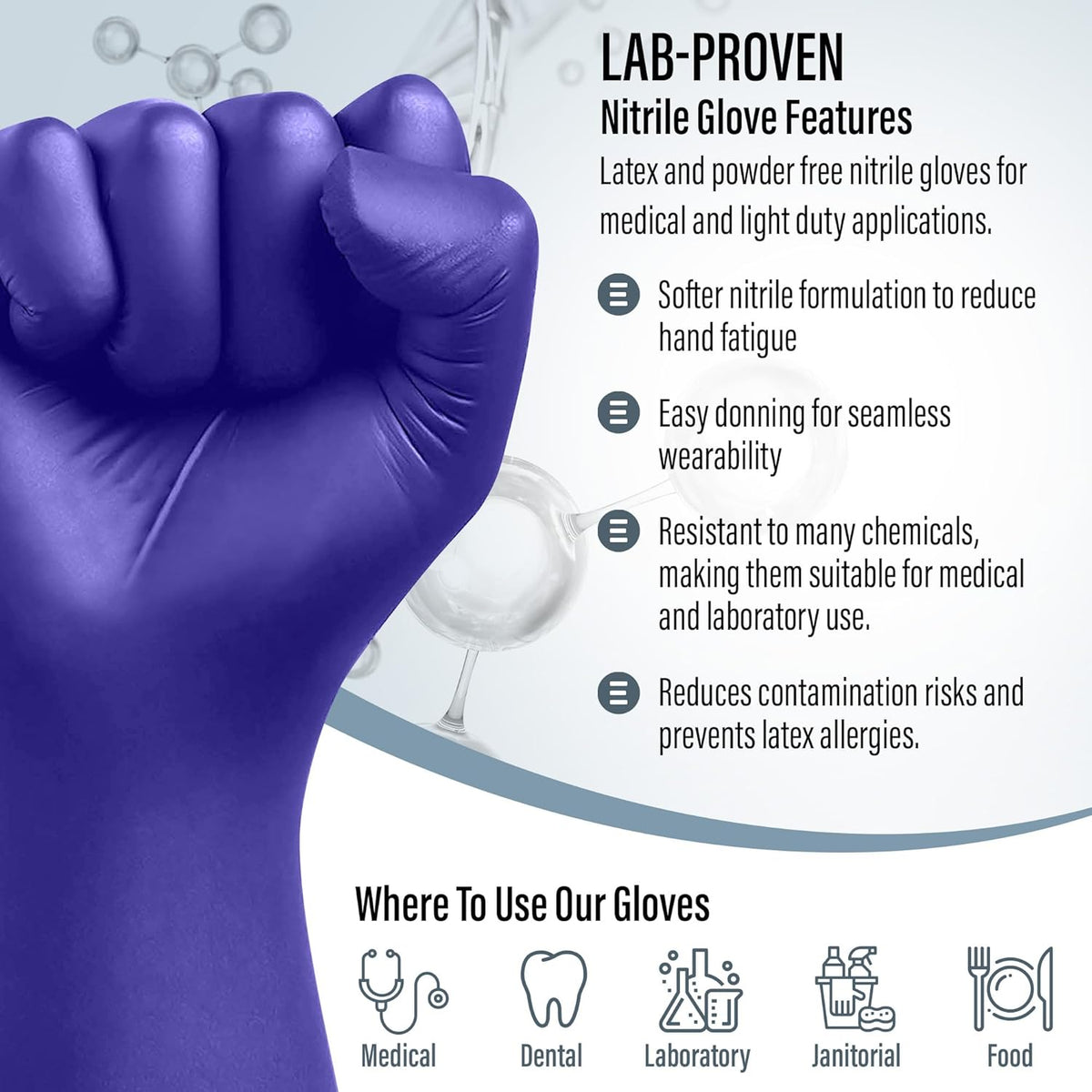 EnSure Nitrile Exam Gloves, Powder-Free, Latex-Free, Chemo Rated, Non-Sterile, Light Duty, Textured Tips, Medical, Surgical, Food Safe, Cleaning, Dental, Lab Use - 3 Mil (X-Large, 2000 Count)