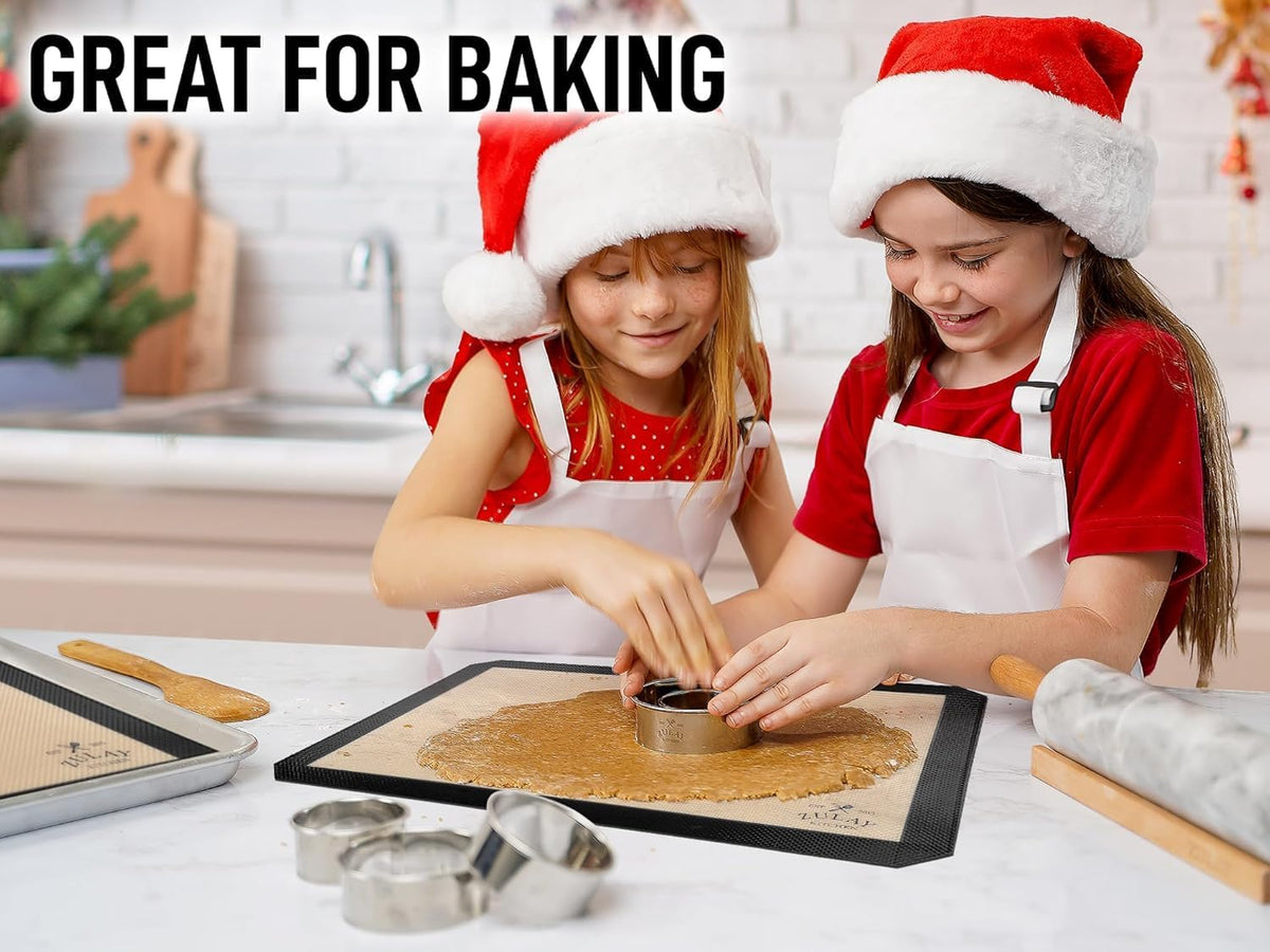 Zulay Kitchen Silicone Baking Mat Sheet Set - Reusable Baking Mat Nonstick - Half Sheet Baking Mat For Oven (Black, 3 Pack)