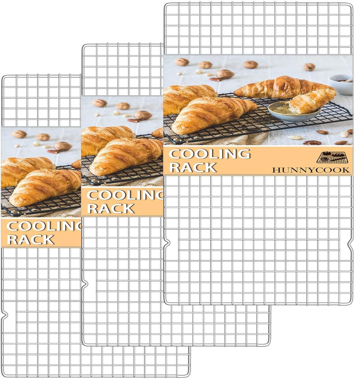 15.8”×9.8” Cooling Rack, 3P Stainless Steel Baking Rack, Oven Safe Cooling Racks for Cooking and Baking, Silver Roasting Rack & Wire Rack & Cookie Cooling Rack for Roasting, Grilling, Drying