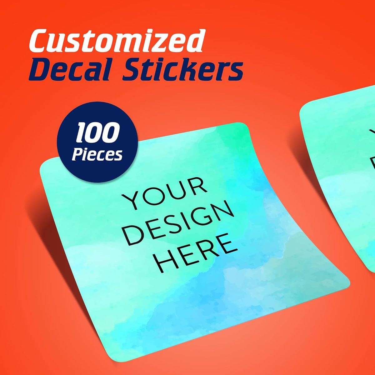 100 Custom Vinyl Stickers - Upload Your own Image, Text, Design, Logo - Personalized Logo Labels for Handmade, Packaging, Bottle, Jars, Candle, Brand Stickers (Blue Green, 1.5x1.5 Square)