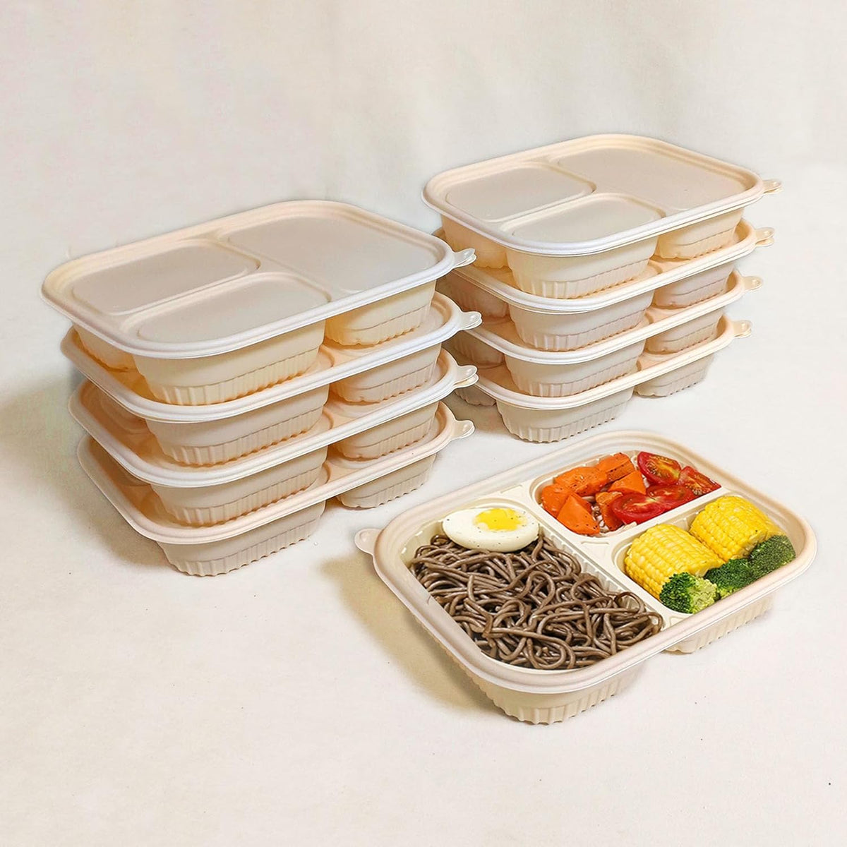 30 Pack of 3-Compartment Disposable Meal Prep Container, 36 Ounce Pre Meal Container, Food Storage Bento Box. Reusable Takeaway Container, Stackable, Microwave Refrigerator Safe.