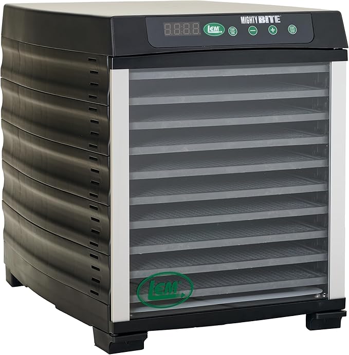 LEM Products MightyBite 10-Tray Dehydrator, Food Dehydrator for Beef Jerky, Meat, Vegetables, and Fruits, Includes Dryer Machine and 10 Trays, Black