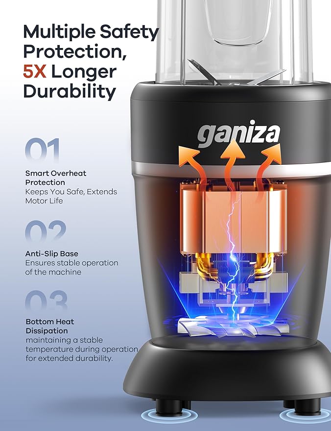 Ganiza Blender for Smoothies, 14 Pcs Smoothie Blender for Kitchen, Max 1300W Portable Blenders for Shakes Ice Crushing Grinding & More with 2 X 37 oz, 23 oz Cups, Perfect for Home & On - the - Go