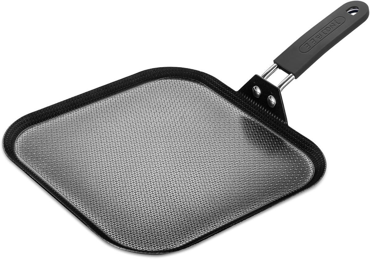 Inqibee 11 Inch Tri-ply Stainless Steel Square Griddle Pan,Hybrid Ceramic Nonstick Pancake Pan,Anti-scratch,Silicone Heat-resistant Black Handle,Dishwasher and Oven Safe