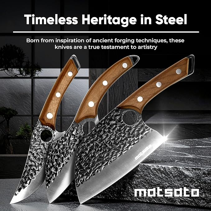 Matsato Knife Set 3-Piece Kitchen Knives, Cooking Chef Knife Set, Cleaver, Kitchen And Chef Cutting and Chopping Knives Sets Juego De Cuchillos Para Cocina