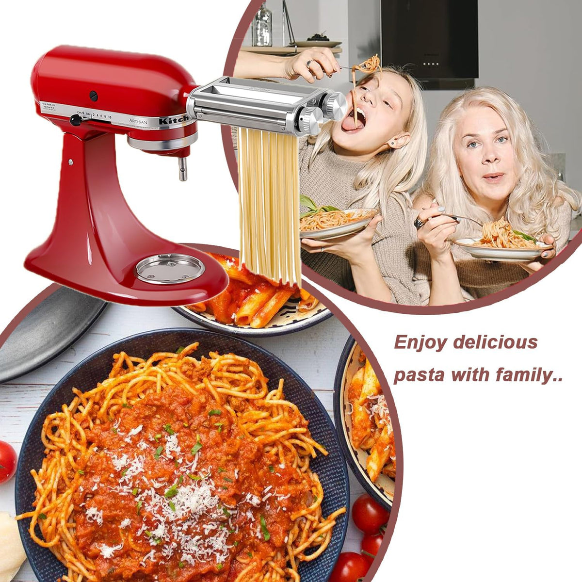 Pasta Maker for Kitchenaid Attachments, 3 in 1 Stainless Steel Pasta Attachment for Kitchenaid Stand Mixer, Included Pasta Roller, Spaghetti&Fettuccine Cutter, 1 Metal Knob Screw Replacement