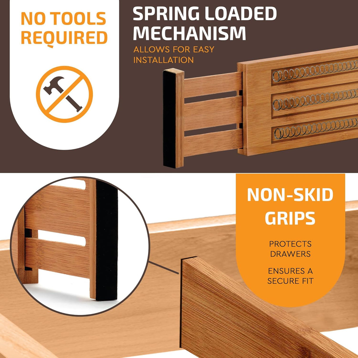 6 Pack Drawer Dividers 4 Inch High, 11”-17" Adjustable Bamboo Organizers Large Expandable Drawer Separators for Cloths, Dresser, Bedroom, Bathroom, Baby Drawer, Office & Kitchen Utensils (Natural)