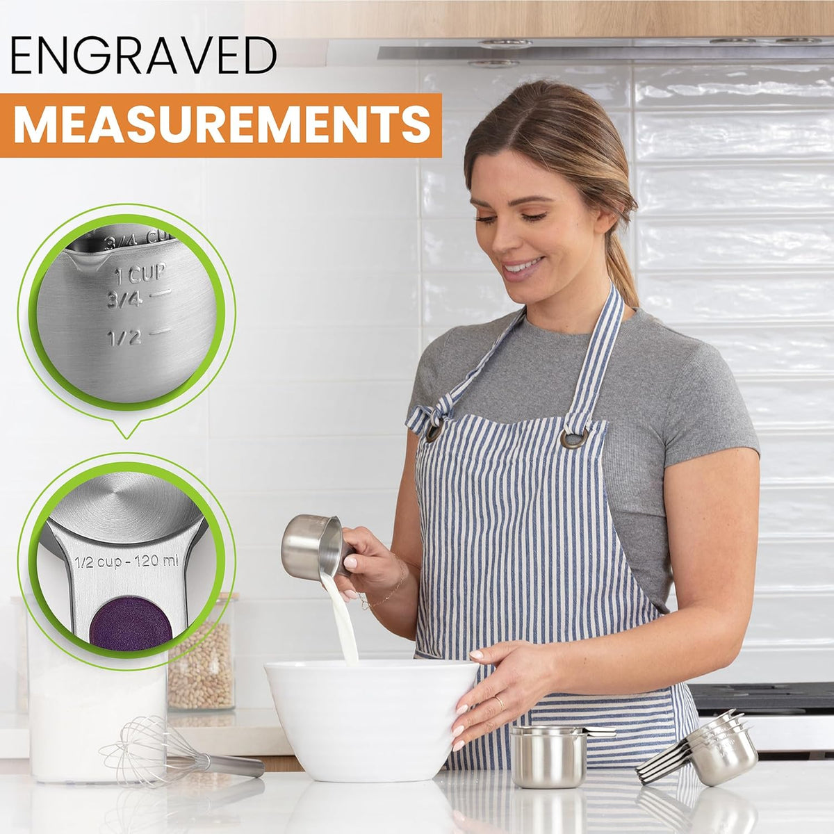 Spring Chef Magnetic Stainless Steel Measuring Cups, Patented, Kitchen Tools with Easy to Read Markings for Measuring Dry or Liquid Ingredients, Set of 7, Multicolor