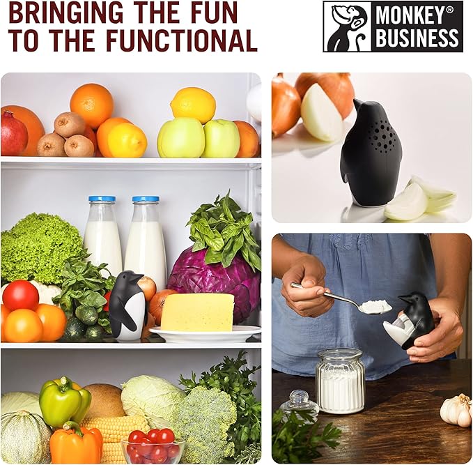 Monkey Business Chill Bill Refrigerator Deodorizer, Pack of 3, Baking Soda Holder for Refrigerator, Cute Fridge Deodorizer, Fun Kitchen Gadgets, Baking-Soda Fridge Smell Remover