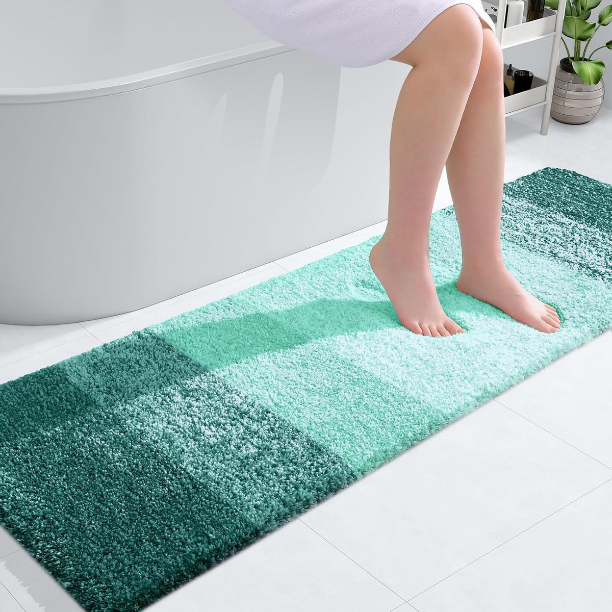 OLANLY Bathroom Runner Rugs 59x17, Extra Soft Absorbent Microfiber Bath Rugs, Rubber Backing, Quick Dry, Washable Bath Mats for Bathroom Floor, Tub and Shower, Home Decor Accessories, Blackish Green