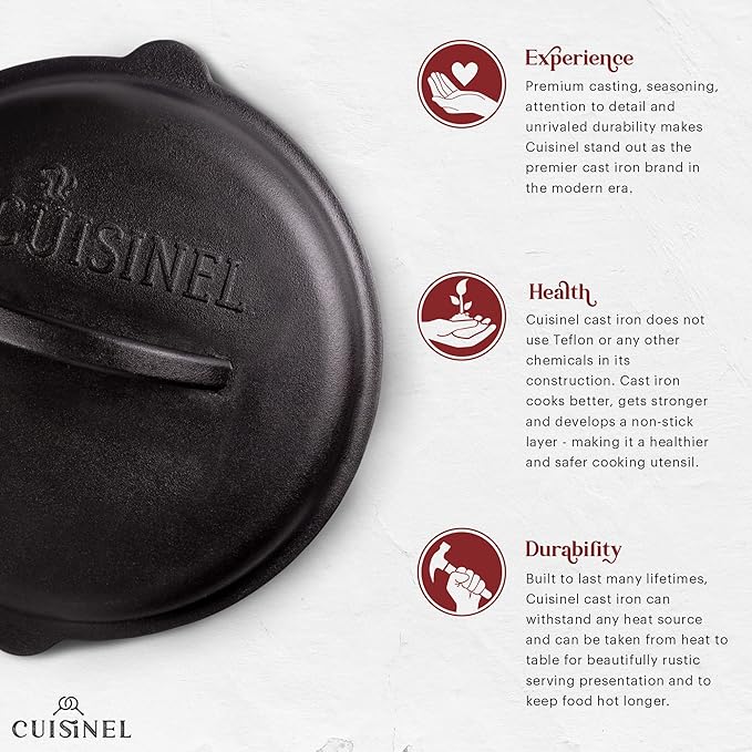 Cuisinel Cast Iron Lid - Fits 8"-Inch / 20.32cm Lodge Skillet, Frying Pans or Braiser + Silicone Handle Holder + Care Guide - Pre-Seasoned Replacement Cover - Indoor/Outdoor, Oven, Open Fire, BBQ Safe