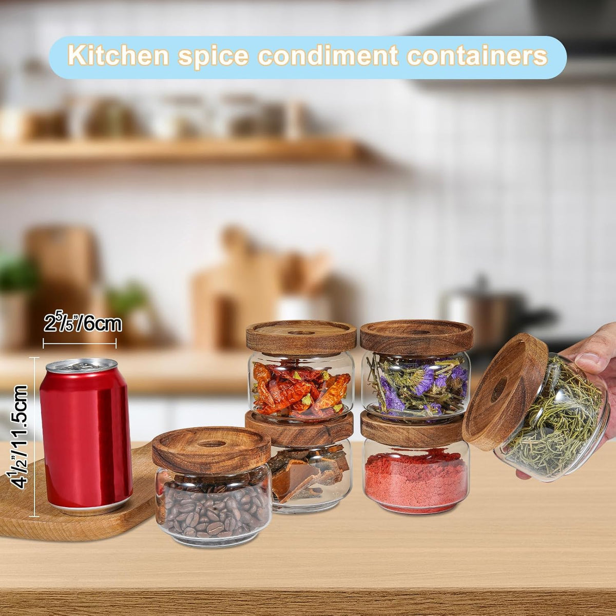 Glass Spice Jar Coffee Sugar Container Airtight Glass Jar Food Storage Canisters Bottle for Kitchen Seasoning Tea Herb Overnight Oats Bar Parfait Snacks (6 * 250ml(8.4oz))