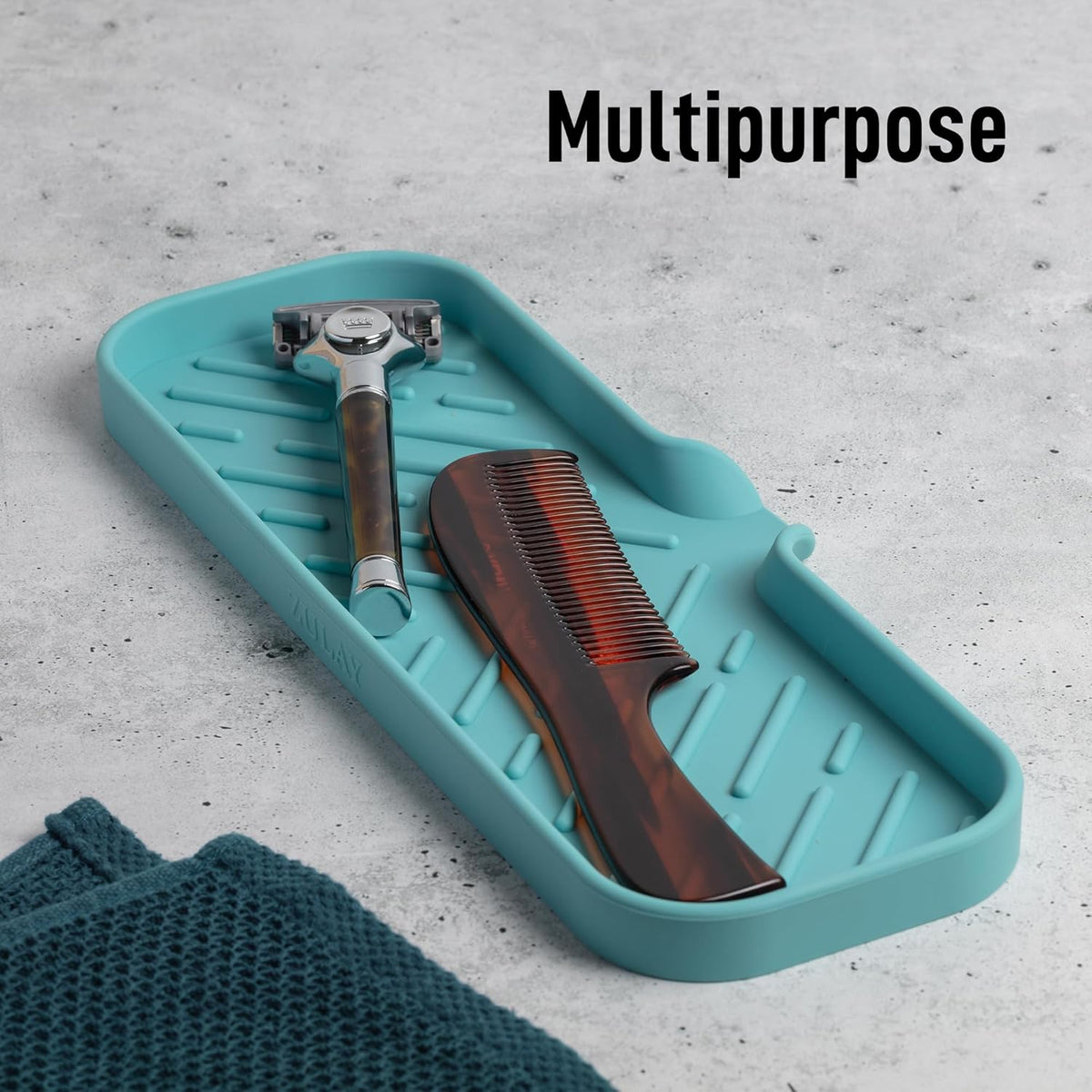 Zulay Kitchen Large Silicone Sponge Holder (12x4) – Flexible Sink Organizer Tray for Kitchen & Bathroom – Multipurpose Soap Dish for Sponges, Makeup, Trinkets & More (Aqua Sky)
