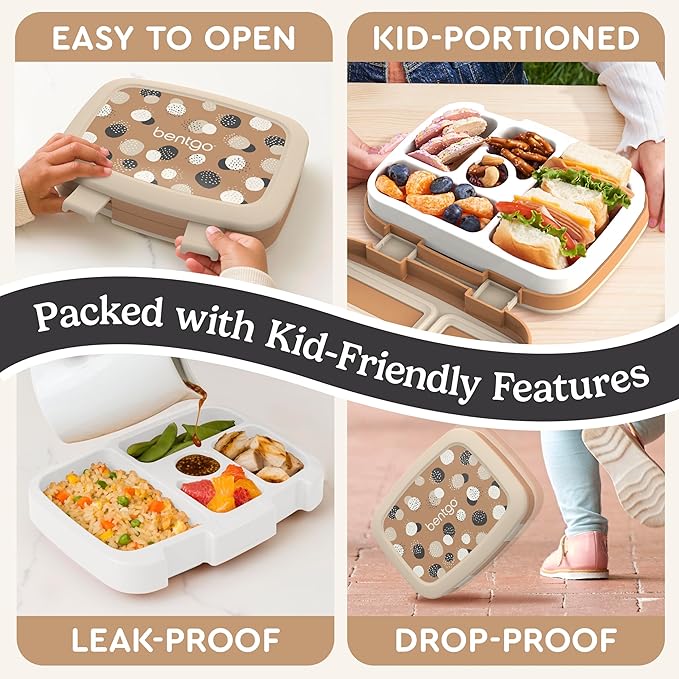 Bentgo Kids 5-Compartment Leak-Proof Bento-Style Lunch Box (Whimsy & Wonder Collection) - Ideal for Ages 3-7, Drop-Proof & Durable, Dishwasher Safe, & PFAS & BPA-Free Materials (Spots & Dots)