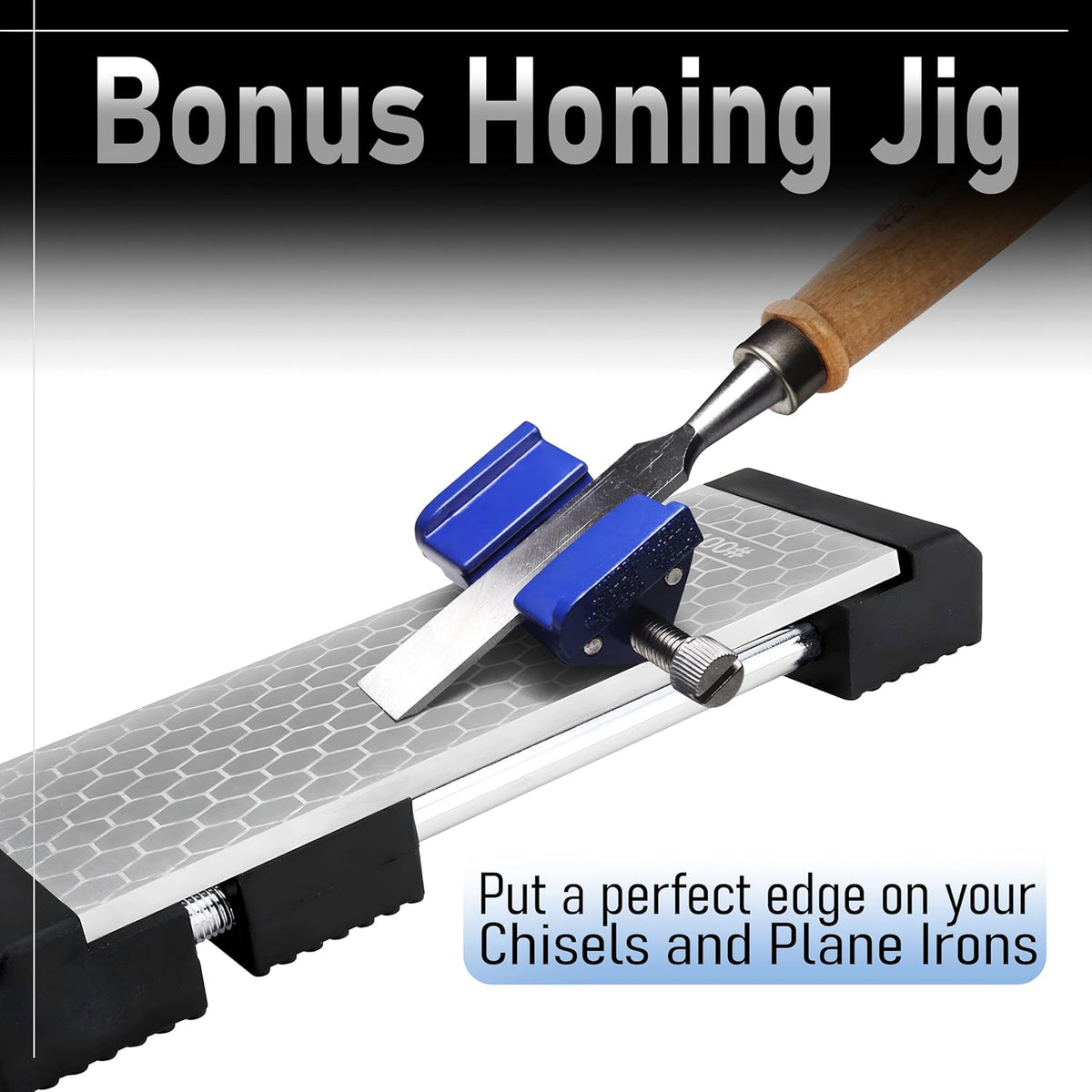 Schaaf Tools Diamond Whetstone Knife Sharpener Complete Kit with Adjustable Base, 2-Sided 400/1000 Grit Diamond Sharpening Stone Set with Chisel Honing Jig & Angle Guide for Knives, Woodworking Tools
