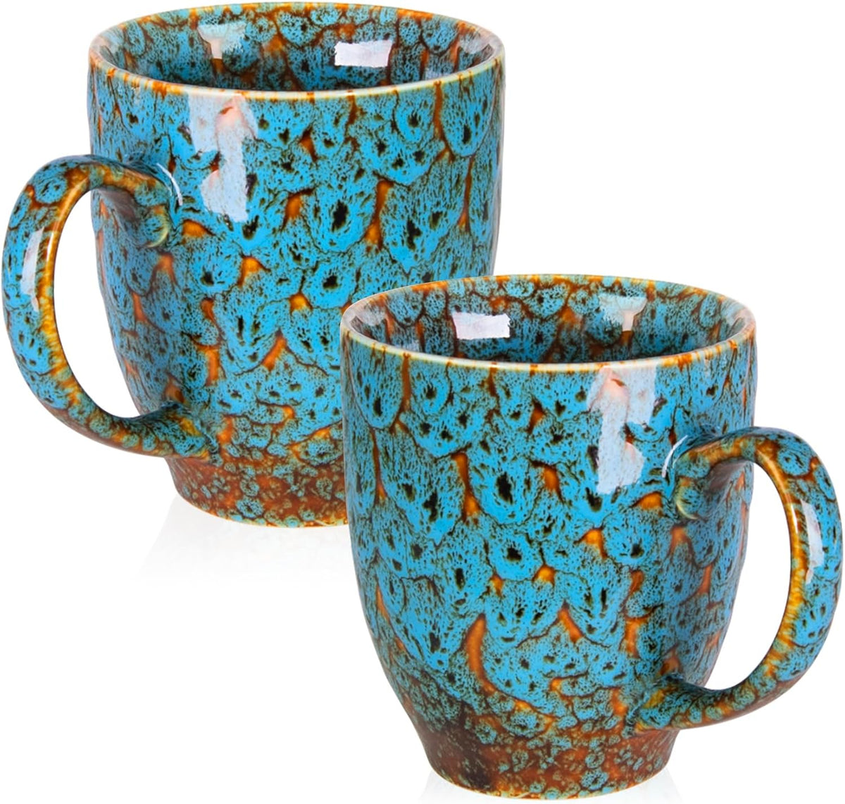 Set of 2 Durable 16 oz Coffee Cups, Large Coffee Mugs with Ergonomic Handle, Ceramic Mugs Dishwasher & Microwave Safe, Ideal Tea Mugs for Home, Office, Gifts (coffee, Tea, Hot Cocoa, Latte Cup)