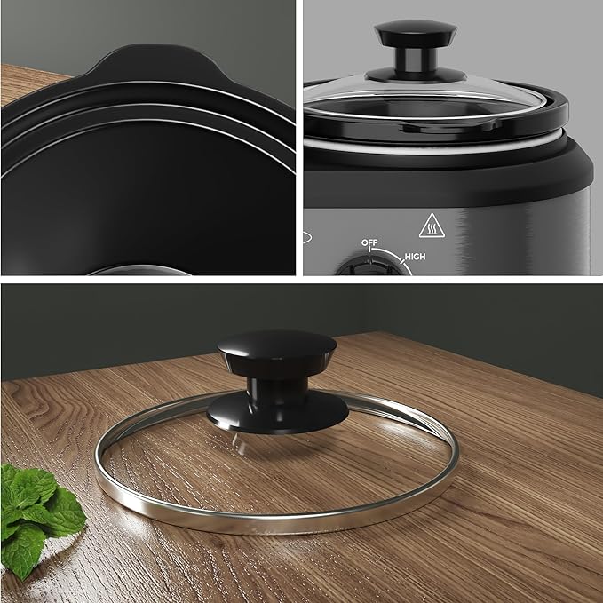 2 * 1.25 Quarts Dual Slow Cooker, Buffet Server & Warmer with 2 Removable Ceramic Pots, 3 Adjustable Temp Settings & 2 Visible Glass Lids, Stainless Steel, Grey