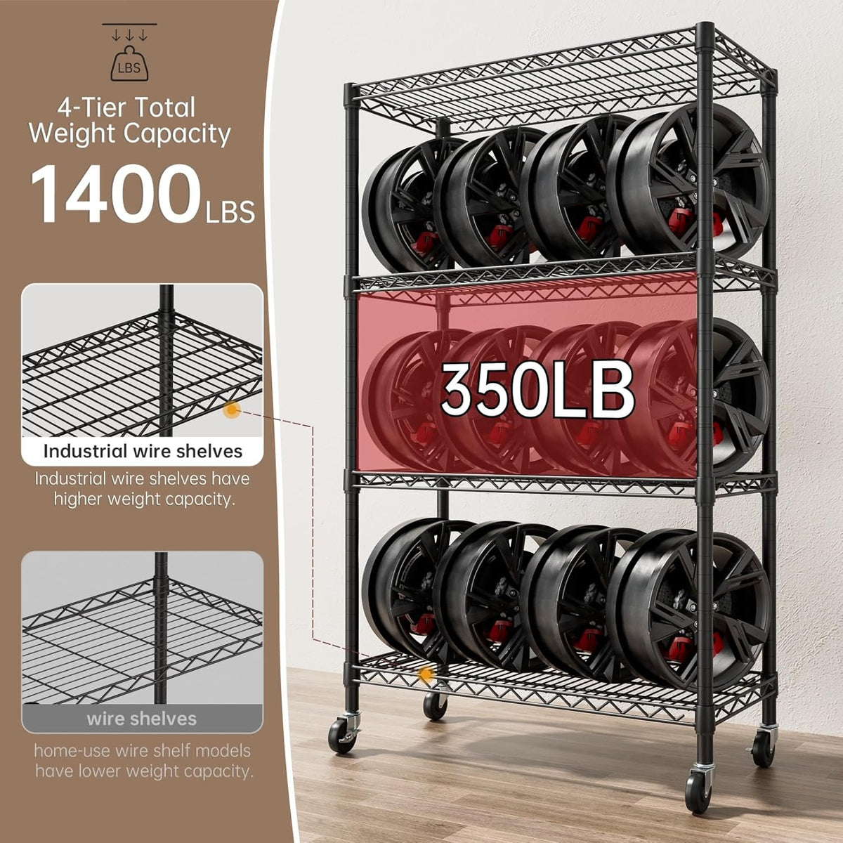 SINGAYE 4 Garage Heavy Duty Shelving Unit Kitchen Pantry Close Home Organizers and Storage Bathroom Shelf Laundry Room Organization Industrial Book Metal Wire Adjustable Shelves