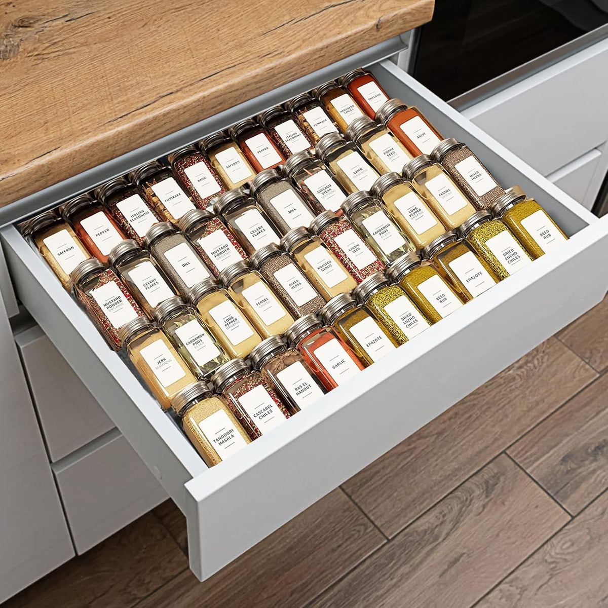Spice Drawer Organizer, 4 Tier - 8 Pack Black Acrylic Drawer Seasoning Organizer, Expandable from 11'' to 22'', Premium Kitchen Spice Rack Organizers and Storage for Drawer