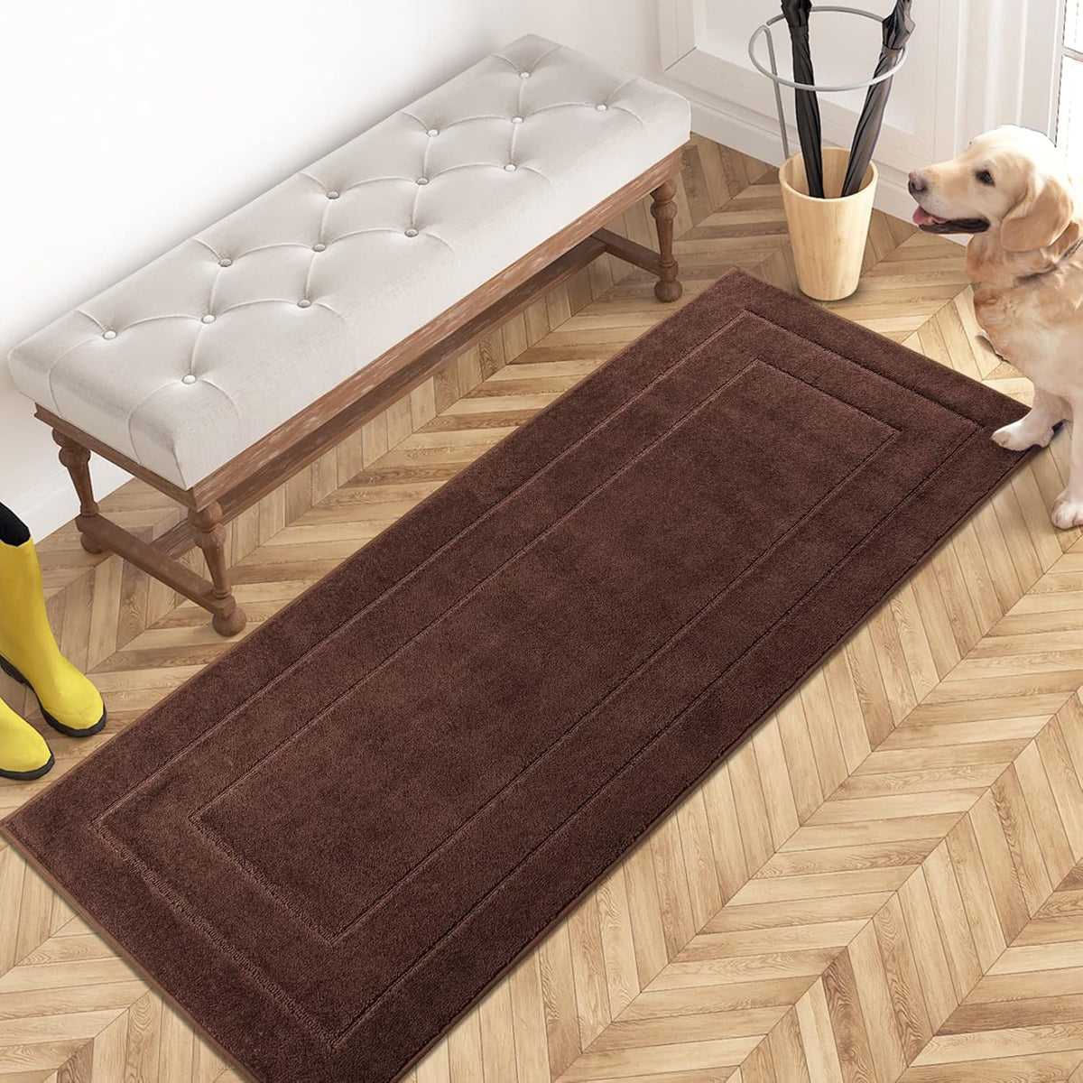 PURRUGS Dirt Trapping Door Mat 24" x 59", Non-Slip/Skid Machine Washable Entryway Rug, Dog Doormat, Super Absorbent Welcome Mat for Muddy Wet Shoes and Paws, Brown