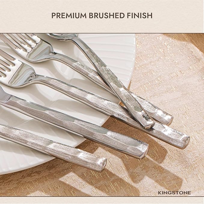 KINGSTONE Silverware Set, 30-Piece 18/10 Stainless Steel Brushed Handle Flatware Cutlery Set, for Kitchen, Home, Party, Wedding Gift, Rust Resistant and Dishwasher Safe