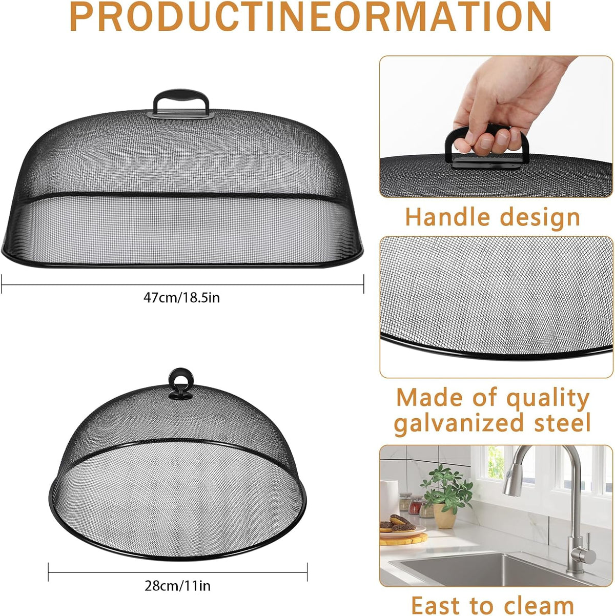8 Pcs Metal Mesh Screen Food Cover for Outdoors Set Including 2 Pcs Extra Large 18.5 in Mesh Food Tents for Outdoor 6 Pcs 11 in Large Dome Picnic Food Covers Mesh Food Covers
