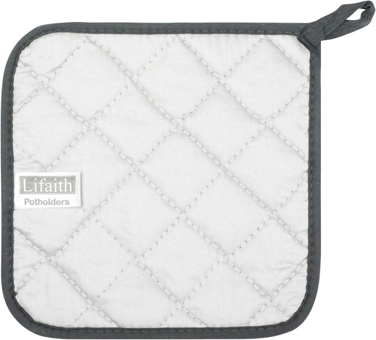 100% Cotton Kitchen Everyday Basic Terry Pot Holder Heat Resistant Coaster Potholder for Cooking and Baking Set of 5 Mineral Gray