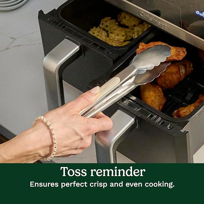 Cuisinart Dual Basket Air Fryer, Two Baskets Totals 11 QT, 4 Function Air Fryer to Air Fry, Roast, Bake & Keep Warm, Features Sync Finish & Settings, Toss Reminder, Automatic Warm Mode & Auto-Pause