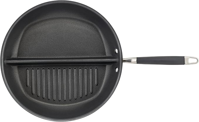 Anolon Advanced Hard Anodized Nonstick Divided Grill / Griddle Pan / Skillet - 12.5 Inch, Gray