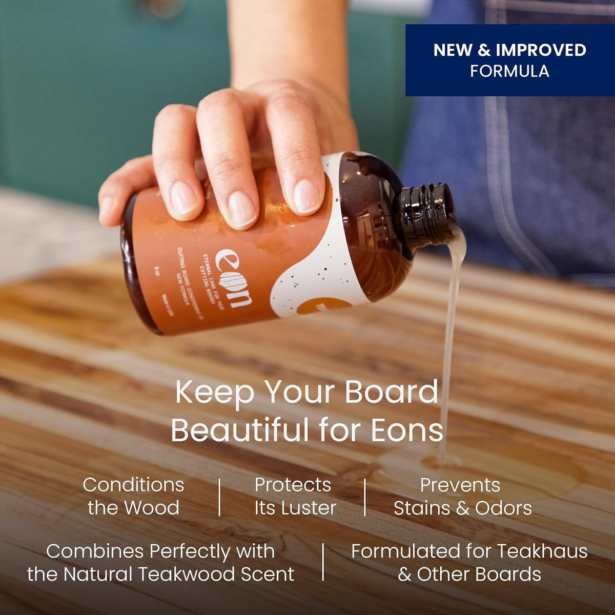 Teakhaus Carving Board and Cutting Board Oil Set - Includes Large (L) Wood Cutting Board with Juice Groove and EON Food Grade Mineral Oil - Knife-Friendly - FSC Certified