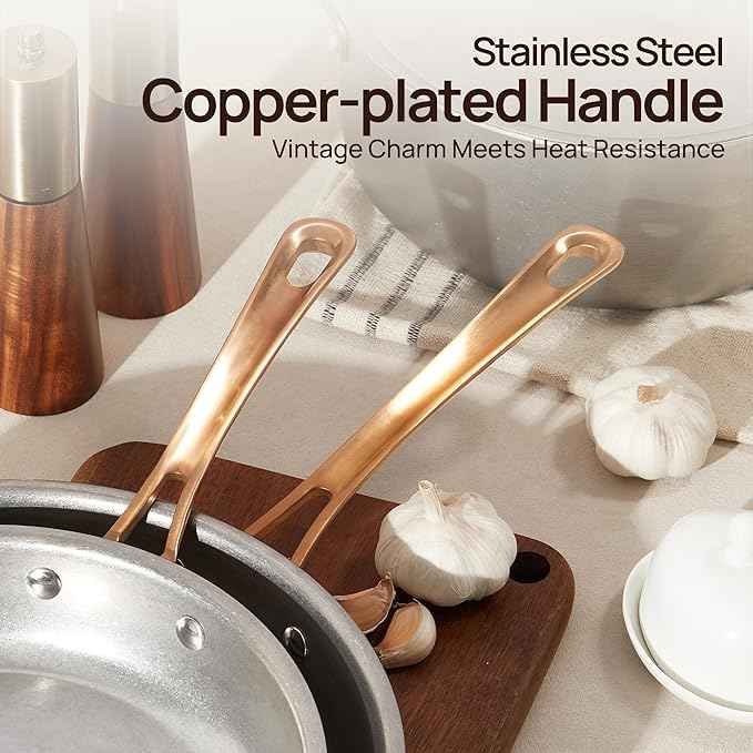 KOKHUB Pots and Pans Set 8 Pcs, Vintage Stainless Steel Cookware Set Non-Toxic, PFOA/PFOS/PTFE Free, Kitchen Cooking Set with Frying Pans, Saucepans, Oven & Dishwasher Safe, Induction Compatible