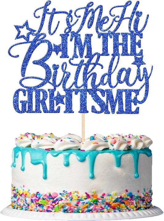 1 PCS It's Me Hi I'm the Birthday Girl It's Me Cake Topper Glitter Go Shawty It's Your Birthday Cake Pick for Funny Hot Pop Music Singer Theme Girls Birthday Party Cake Decorations Supplies Blue