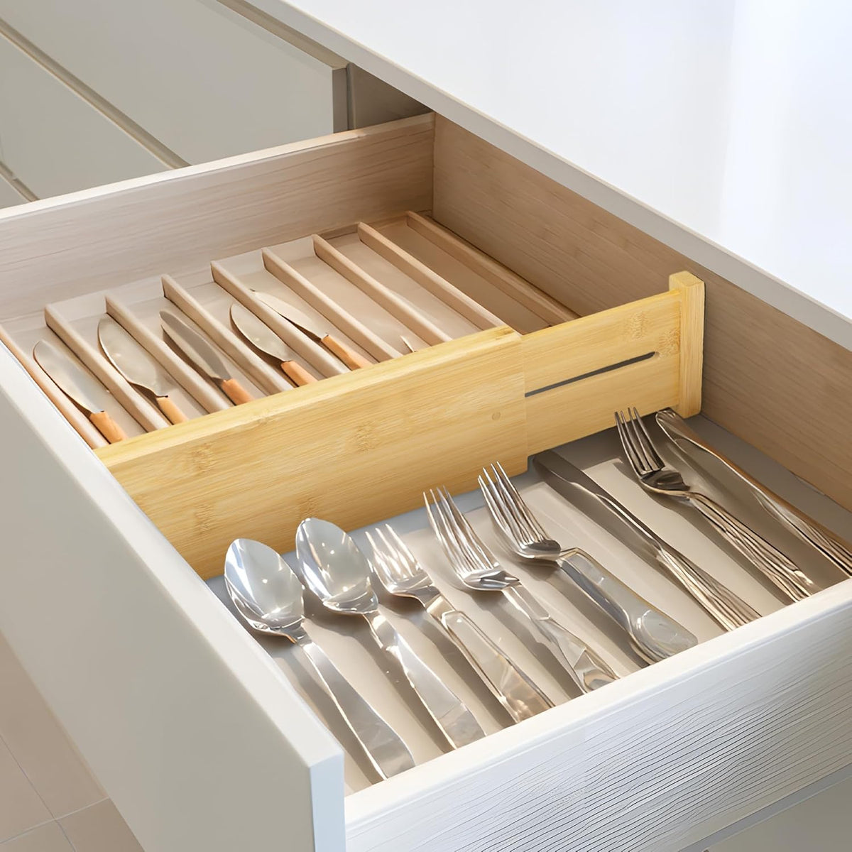 VaeFae 3 Pack Bamboo Drawer Dividers, 4" High Adjustable 16.6" - 21.8" Clothes Drawer Organizers, Expandable Separators for Bedroom/Bathroom/Kitchen/Office Storage