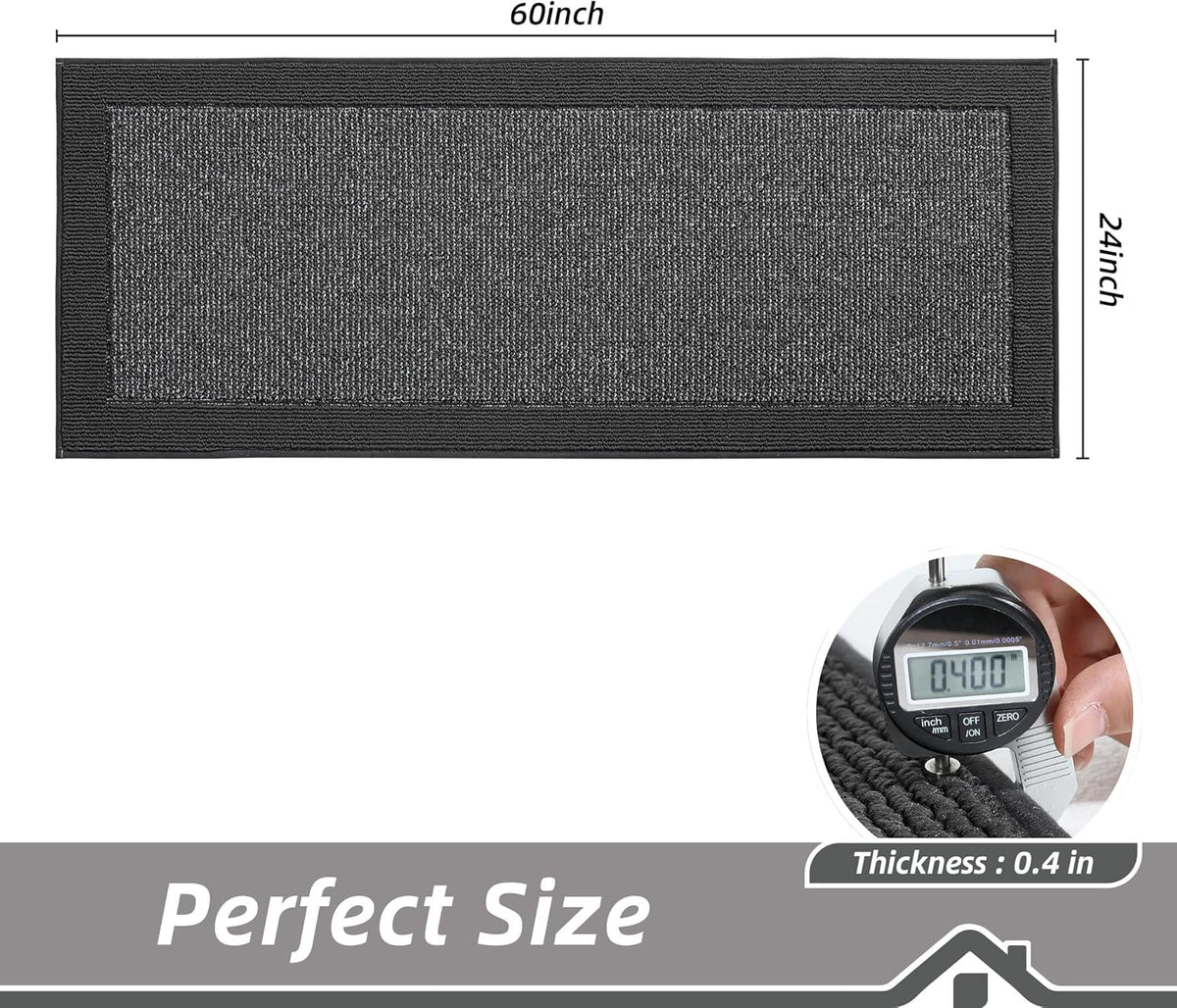 BEQHAUSE Kitchen Runner Rugs 24"x60", Kitchen Rugs Non-Slip Kitchen Mats for Floor, Absorbent and Stain Resistant Kitchen Mats, Machine Washable Rug for Kitchen, Hallway, Laundry & Sink, Charcoal