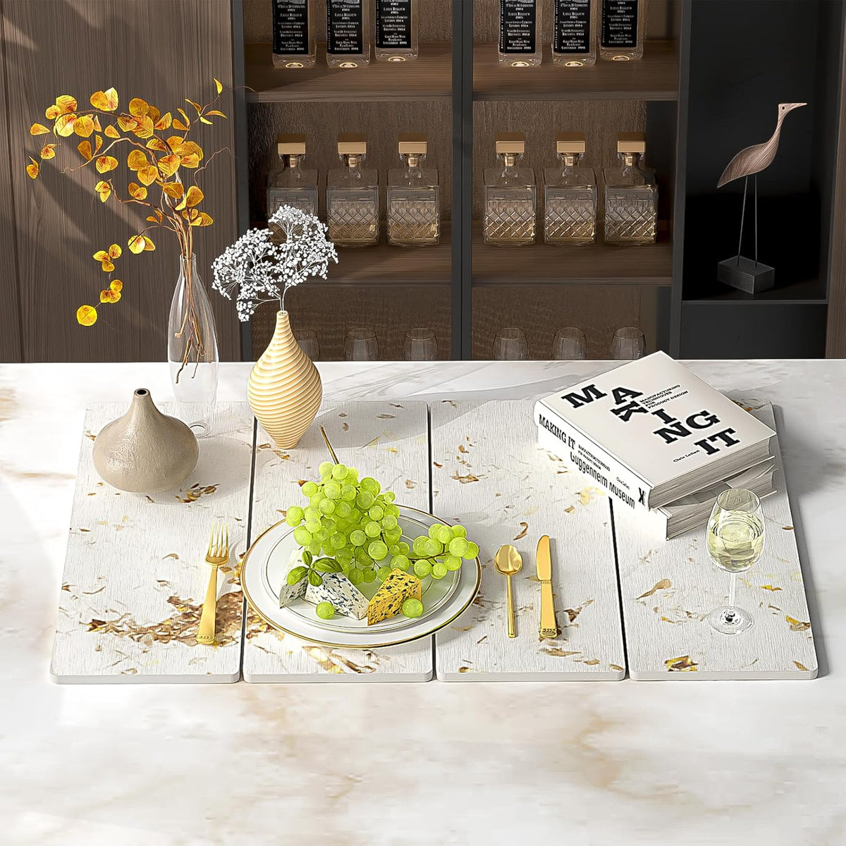 Stone Drying Mat for Kitchen Counter, White Italian Translucent Stone Dish Drying Mat-Diatomite Water Absorbing Drying Stone for Kitchen Counter Mat, Quick Dry Stone Mat Kitchen for Cups Bottles.
