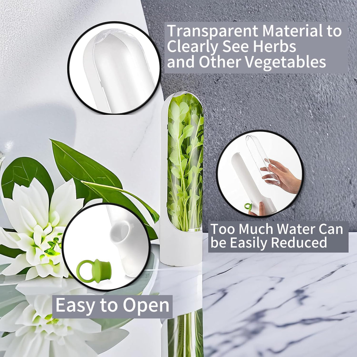Herb Saver for Refrigerator, Fresh Herb Keeper- Herb Saver Pod Containers, Herb Fresh Keeper for Refrigerator,Herb Storage for Cilantro,Parsley, Asparagus,Keeps Vegetables Fresh for 2-3 Week（3pcs）
