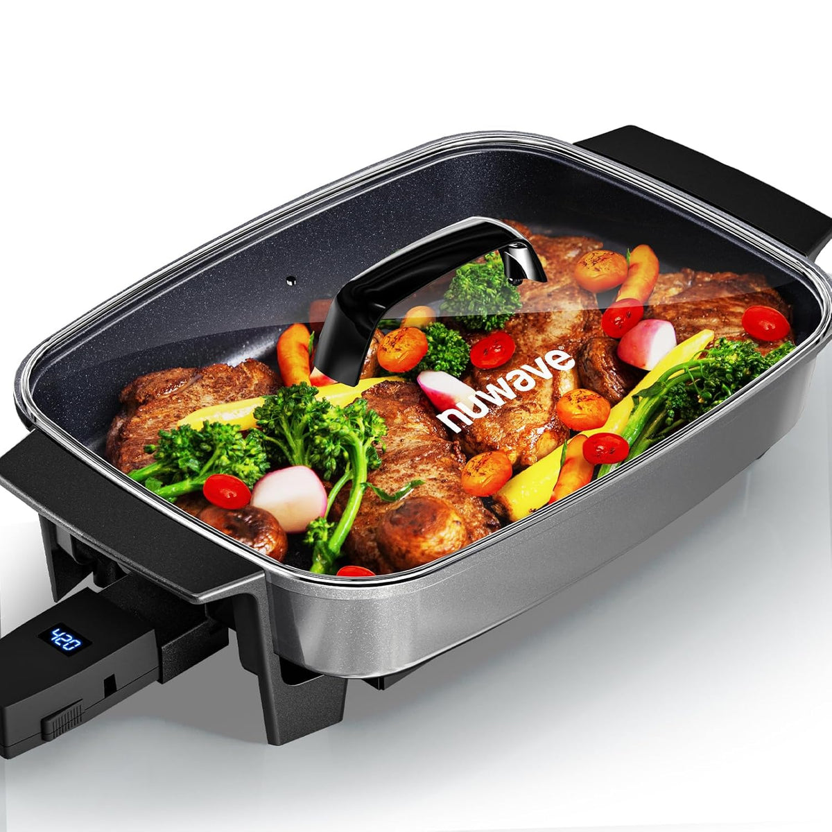 Nuwave Medley XL Digital Electric Skillet, Family Size Griddle w/Glass Lid, 2025 New & Improved Precision Heating, 100°-425°F, PFAS Free G11 Nonstick Ceramic Coating, Portable Hot Plate, 7qt Capacity