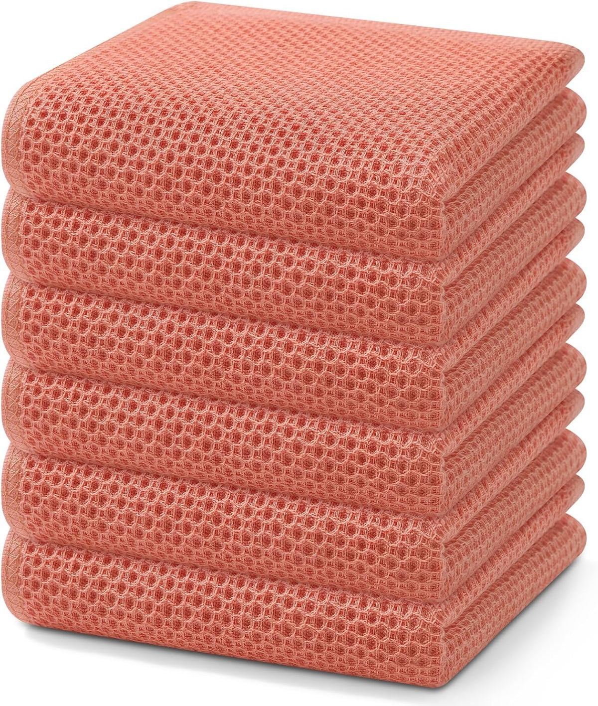 Homaxy 100% Cotton Waffle Weave Kitchen Dish Towels, Ultra Soft Absorbent Quick Drying Cleaning Towel, 13 x 28 Inches, 6-Pack, Coral