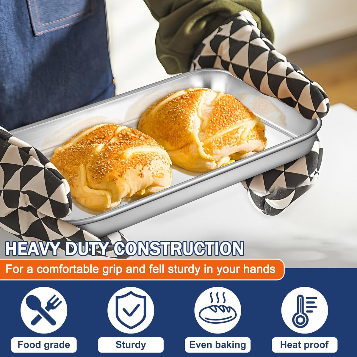 P&P CHEF 10.5 Inch Baking Cookie Sheet, Oven Pan Tray Stainless Steel Sheet Pan for Kitchen, Oven Bakeware for Multi Uses, Shiny Look & Dishwasher Safe, Healthy & Heavy Duty, 1Pc