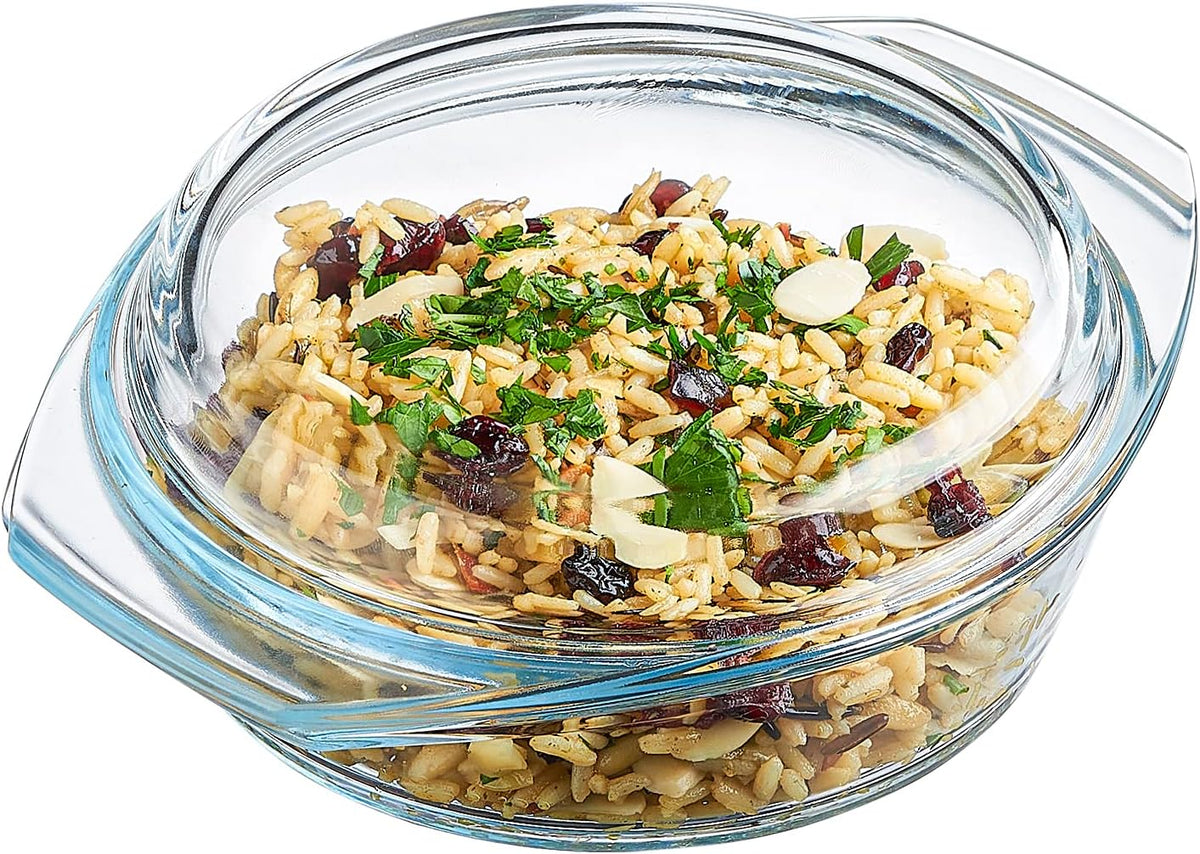 Simax Casserole Dish With Lid, 24 Ounce Round Glass Cookware, Oven and Microwave Safe Borosilicate Glass, Made In Europe 0.75 Qt