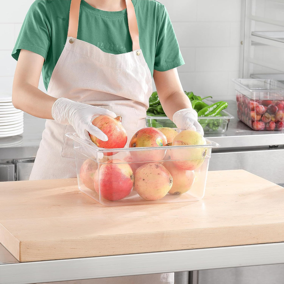 Half Size Food Containers 6 Pack 6 Inch Deep Hotel Pan Clear BPA free Polycarbonate Stackable Food Storage Container for Kitchen Business and Food Serving