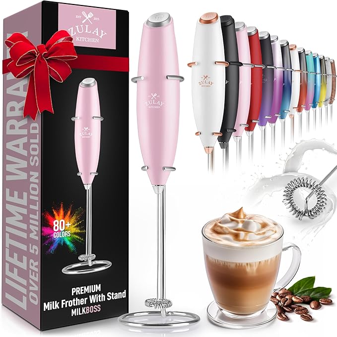 Zulay Kitchen Powerful Milk Frother Wand - Ultra Fast Handheld Drink Mixer - Electric Whisk Foam Maker for Coffee, Lattes, Cappuccino, Frappe, Matcha & Coffee Creamer - Milk Boss Cotton Candy