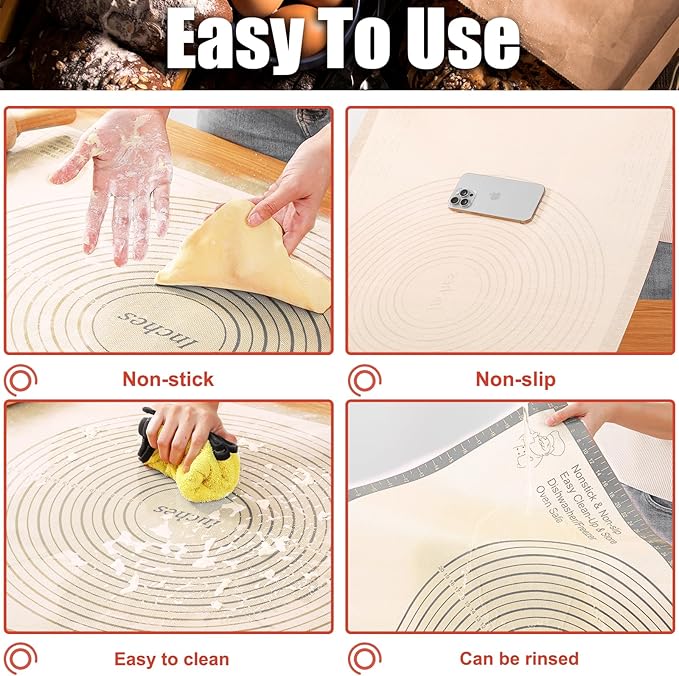 Silicone Pastry Mat 36x24 Inch Extra Large Baking Mat with Measurements, Nonstick Kitchen Counter Mats for Dough, Pastry, Dough Rolling, Kneading Board, Pie Crust, Fondant, Bread, Pasta, Pizza