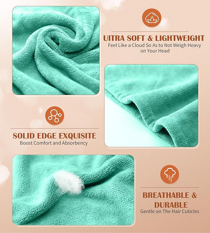 POPCHOSE Microfiber Hair Towel Wrap, 3 Packs Fast Drying Hair Turbans, Super Absorbent Hair Towel for Women, Stocking Stuffers for Women, Anti Frizz Hair Wrap Towels Wet, Curly, Longer, Thicker Hair