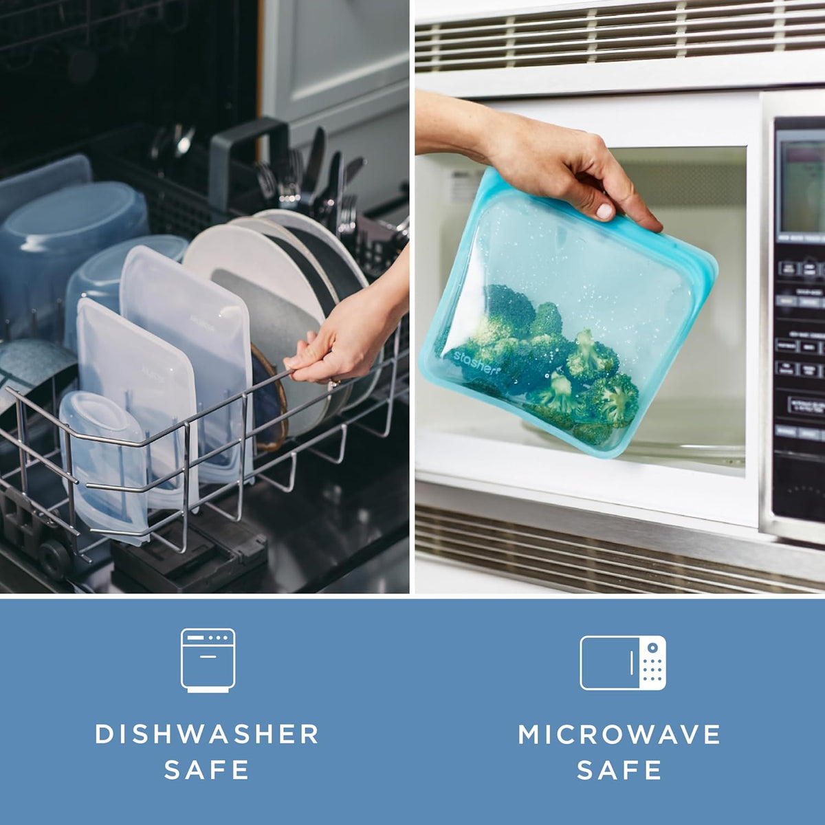 Stasher Premium Silicone Reusable Food Storage Sandwich Bag, Deep Ocean, Microwave, Sous Vide, Dishwasher, Oven and Freezer Safe, BPA Free, Leak-free, Eco-friendly, 28 Oz